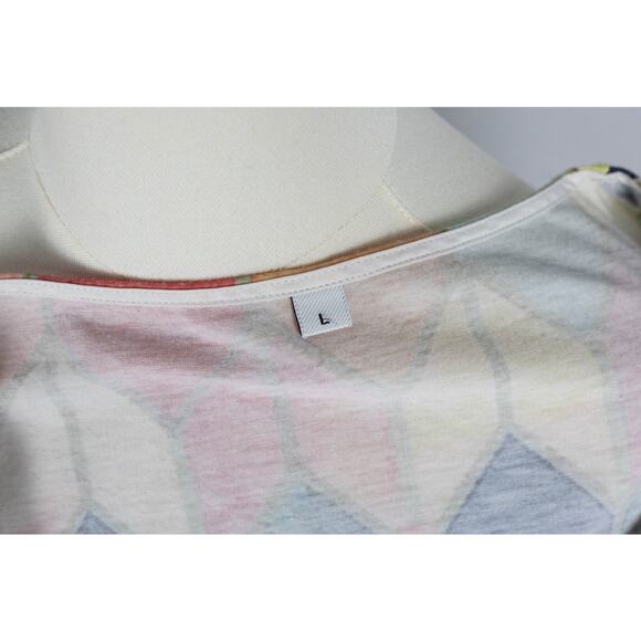 Womens Large Blouse Zipper Neckline Geometric Pattern Blue Yellow - Picture 4 of 4